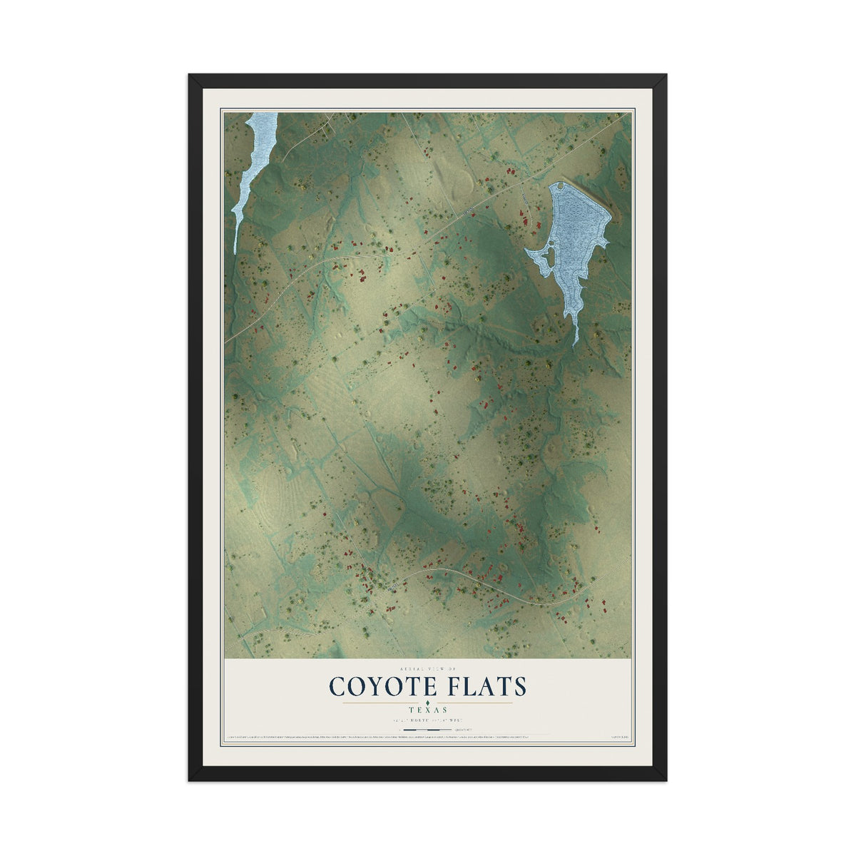 Map of Coyote Flats, Texas, 12 x 18 inch print in a black wood frame