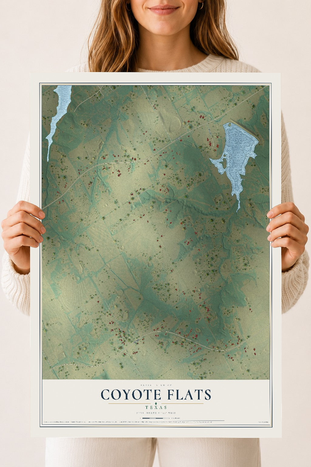 Map of Coyote Flats, Texas, 18 x 24 inch unframed archival matte print