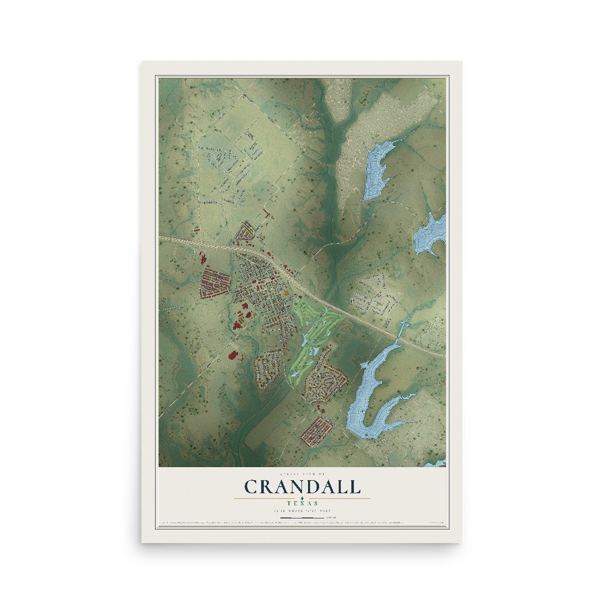 Map of Crandall, Texas, 12 x 18 inch unframed archival matte print