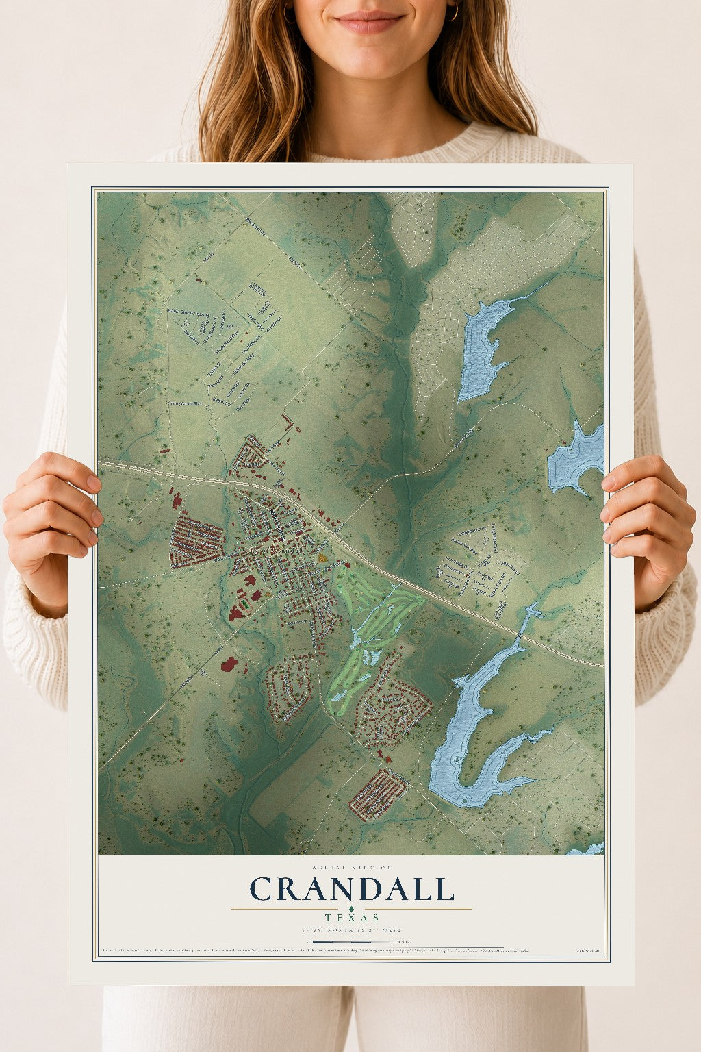 Map of Crandall, Texas, 18 x 24 inch unframed archival matte print