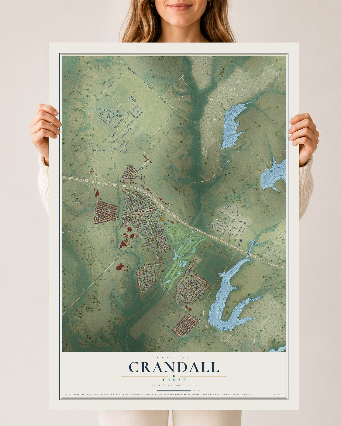 Map of Crandall, Texas, 24 x 36 inch unframed archival matte print