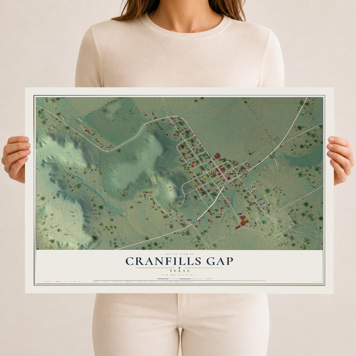 Map of Cranfills Gap, Texas, 12 x 18 inch unframed archival matte print
