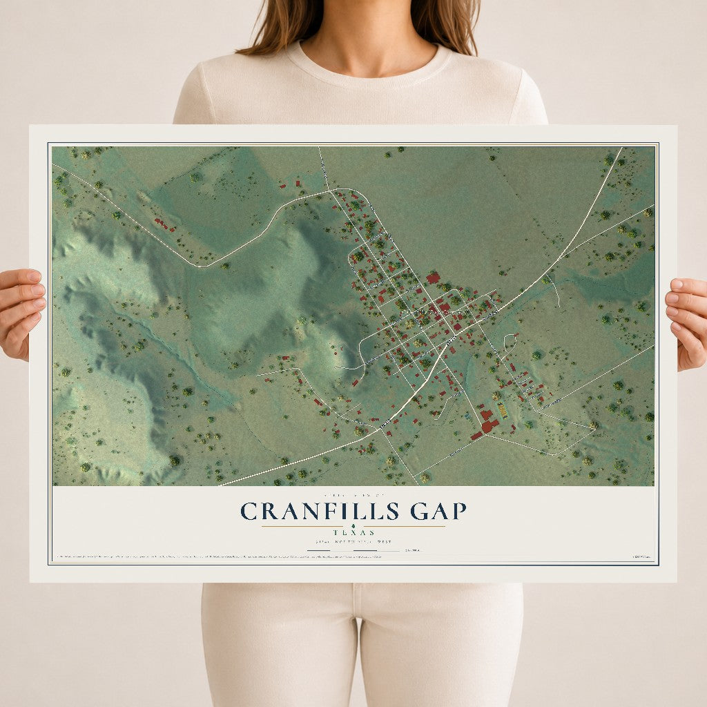 Map of Cranfills Gap, Texas, 18 x 24 inch unframed archival matte print