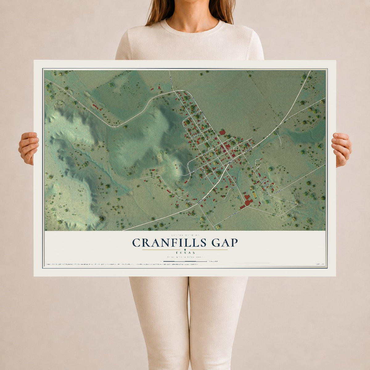 Map of Cranfills Gap, Texas, 24 x 36 inch unframed archival matte print