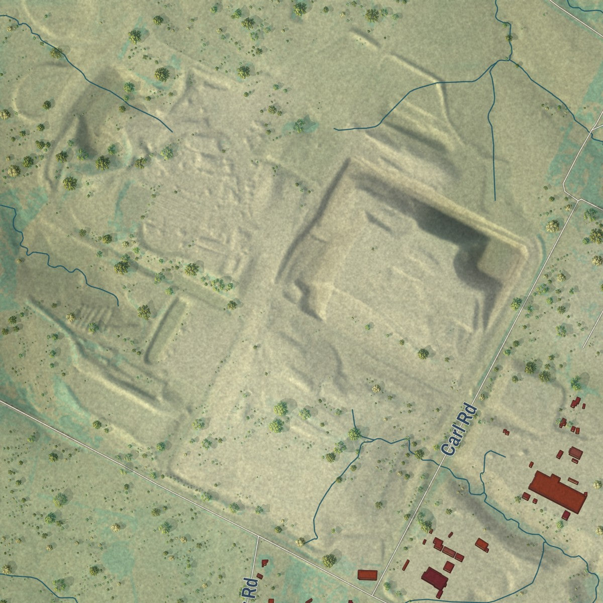 Close-up of the map of Creedmoor, Texas print showing street and building detail