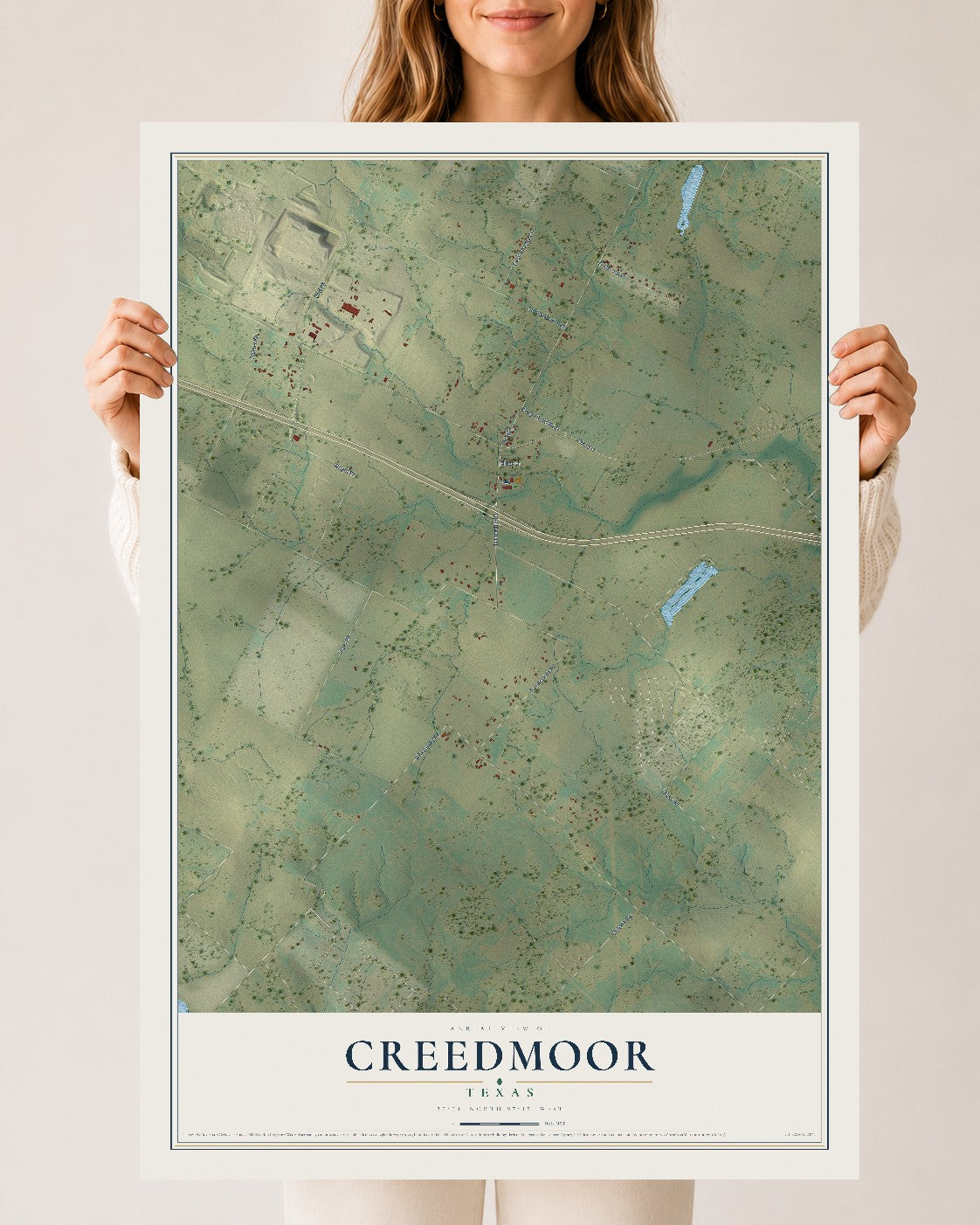 Map of Creedmoor, Texas, 24 x 36 inch unframed archival matte print