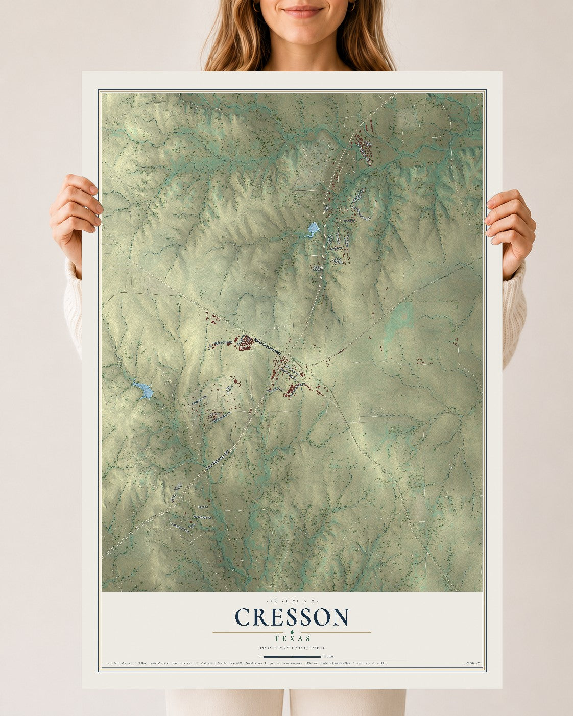 Map of Cresson, Texas, 24 x 36 inch unframed archival matte print
