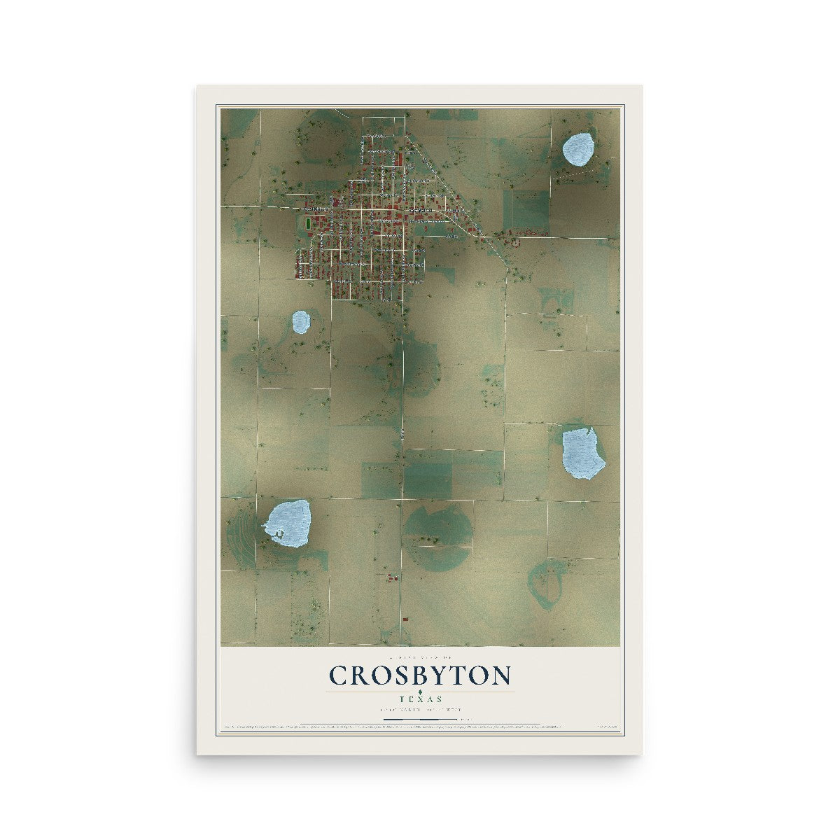 Map of Crosbyton, Texas, 12 x 18 inch unframed archival matte print