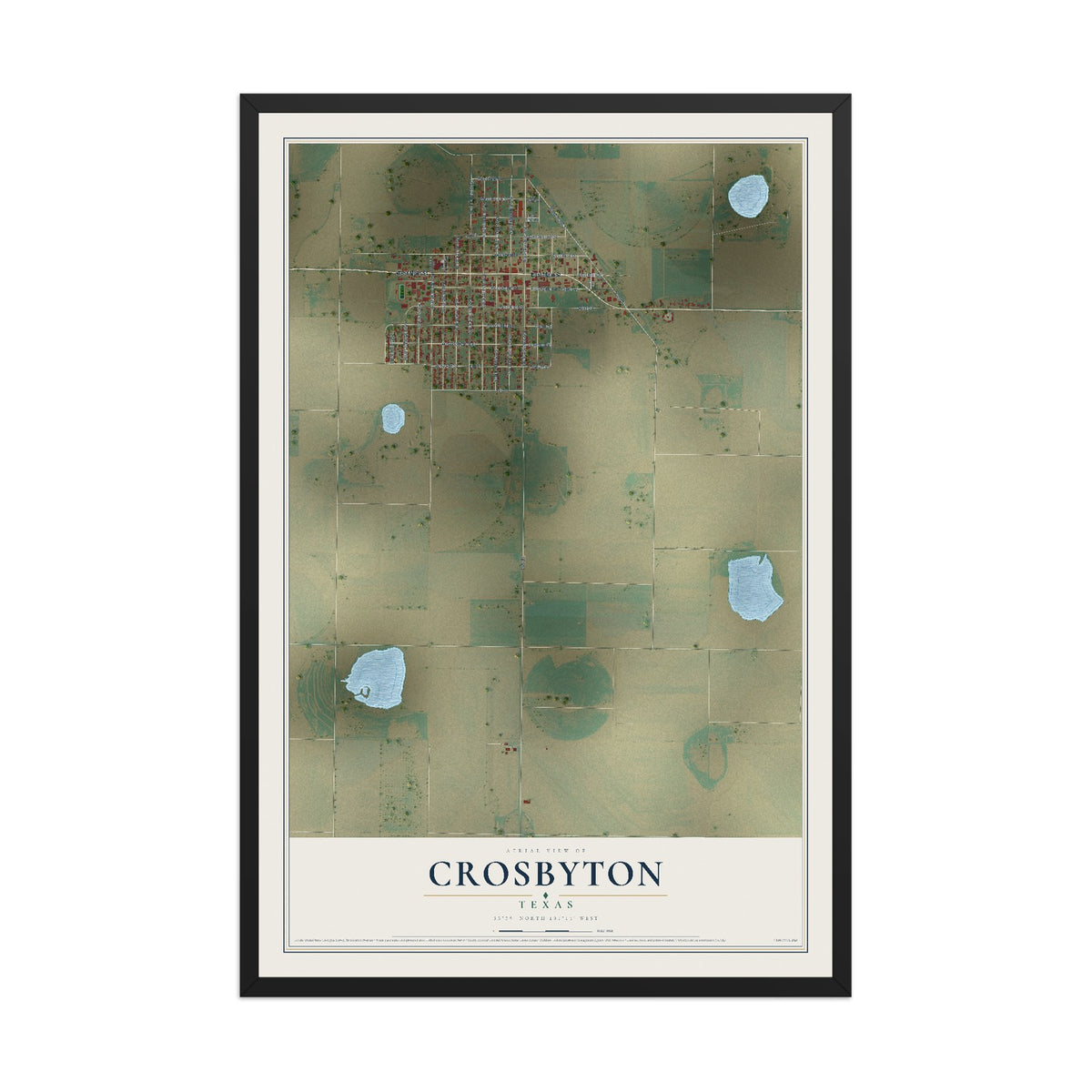 Map of Crosbyton, Texas, 12 x 18 inch print in a black wood frame