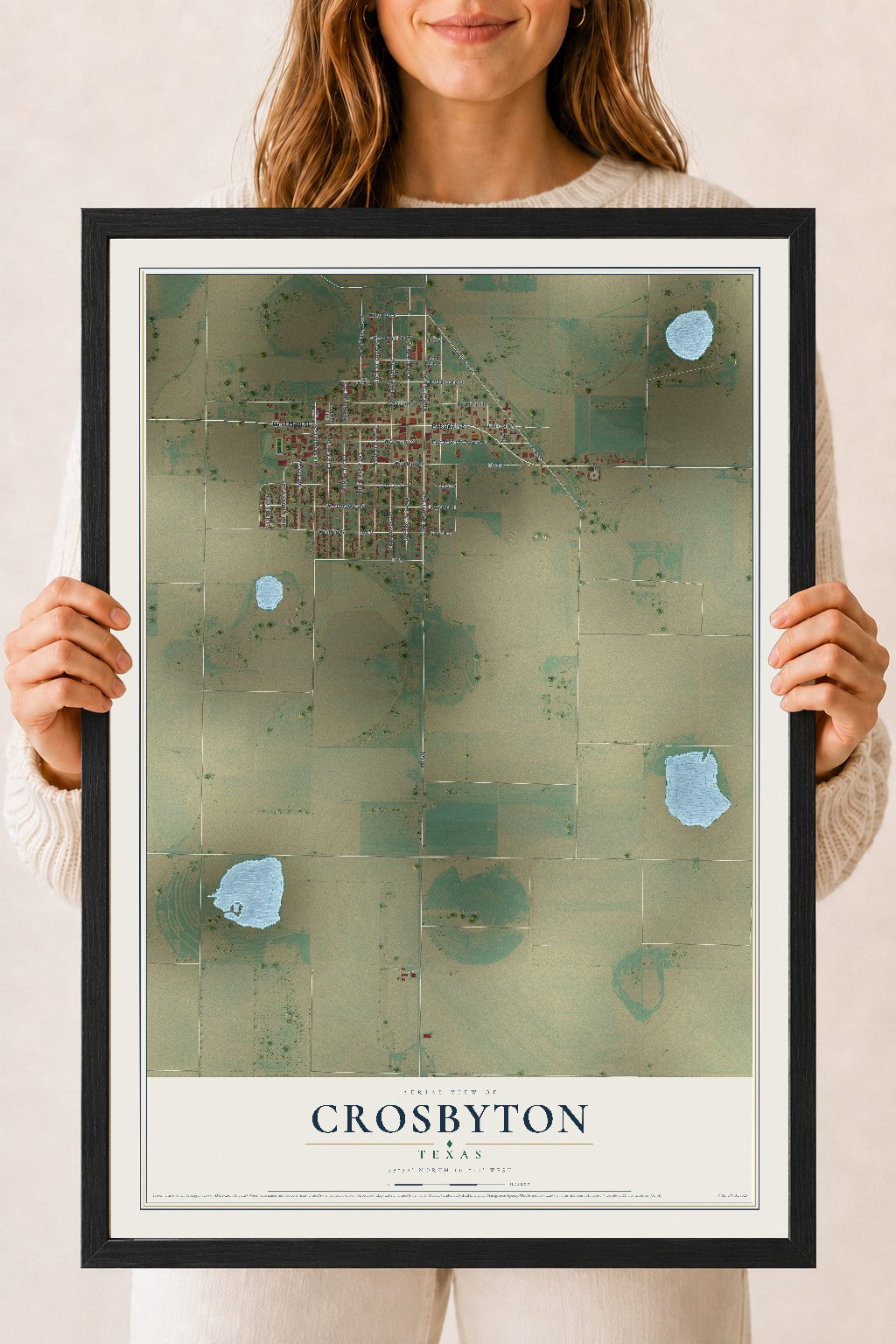 Map of Crosbyton, Texas, 18 x 24 inch print in a black wood frame