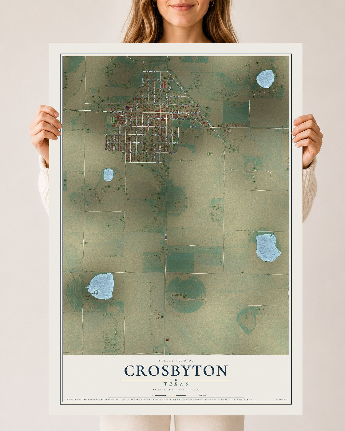 Map of Crosbyton, Texas, 24 x 36 inch unframed archival matte print