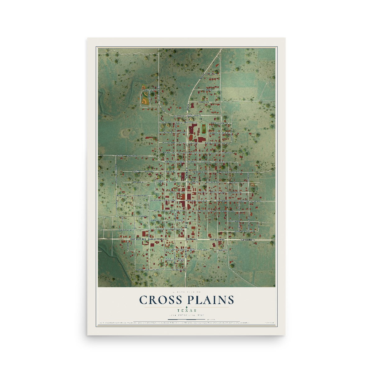 Map of Cross Plains, Texas, 12 x 18 inch unframed archival matte print