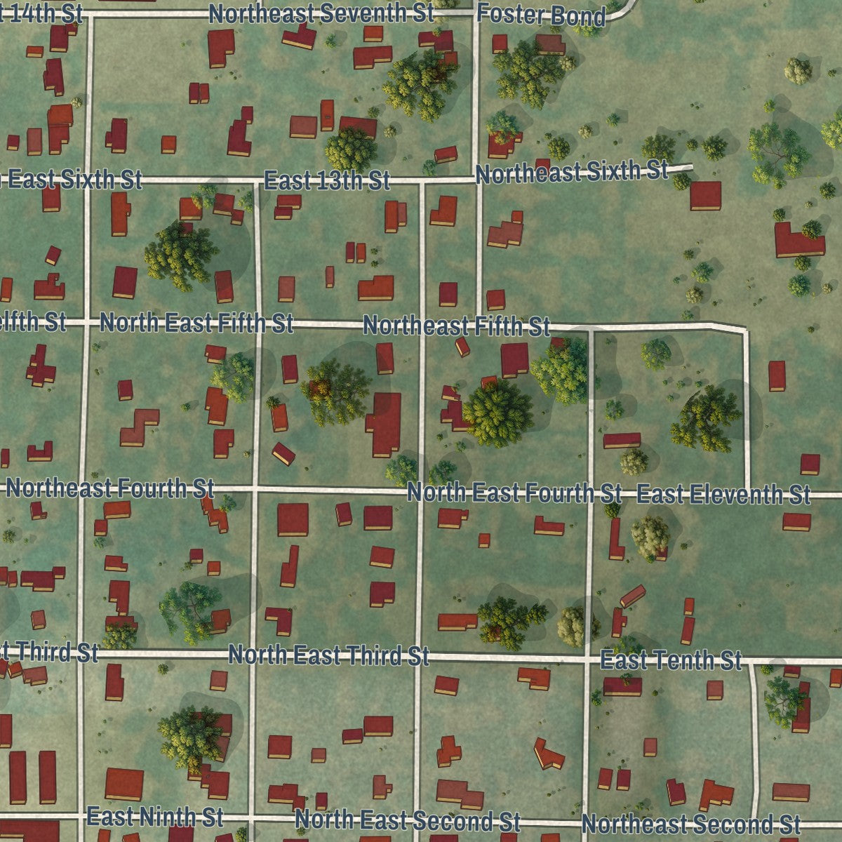Second close-up of the map of Cross Plains, Texas print showing more streets and buildings