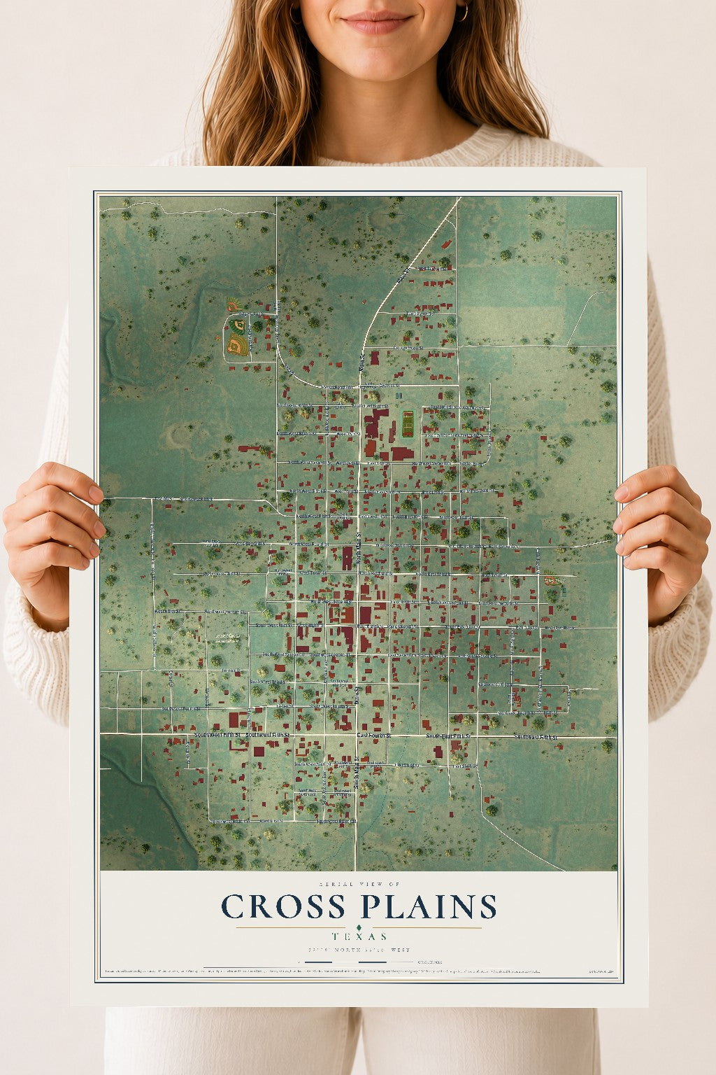 Map of Cross Plains, Texas, 18 x 24 inch unframed archival matte print
