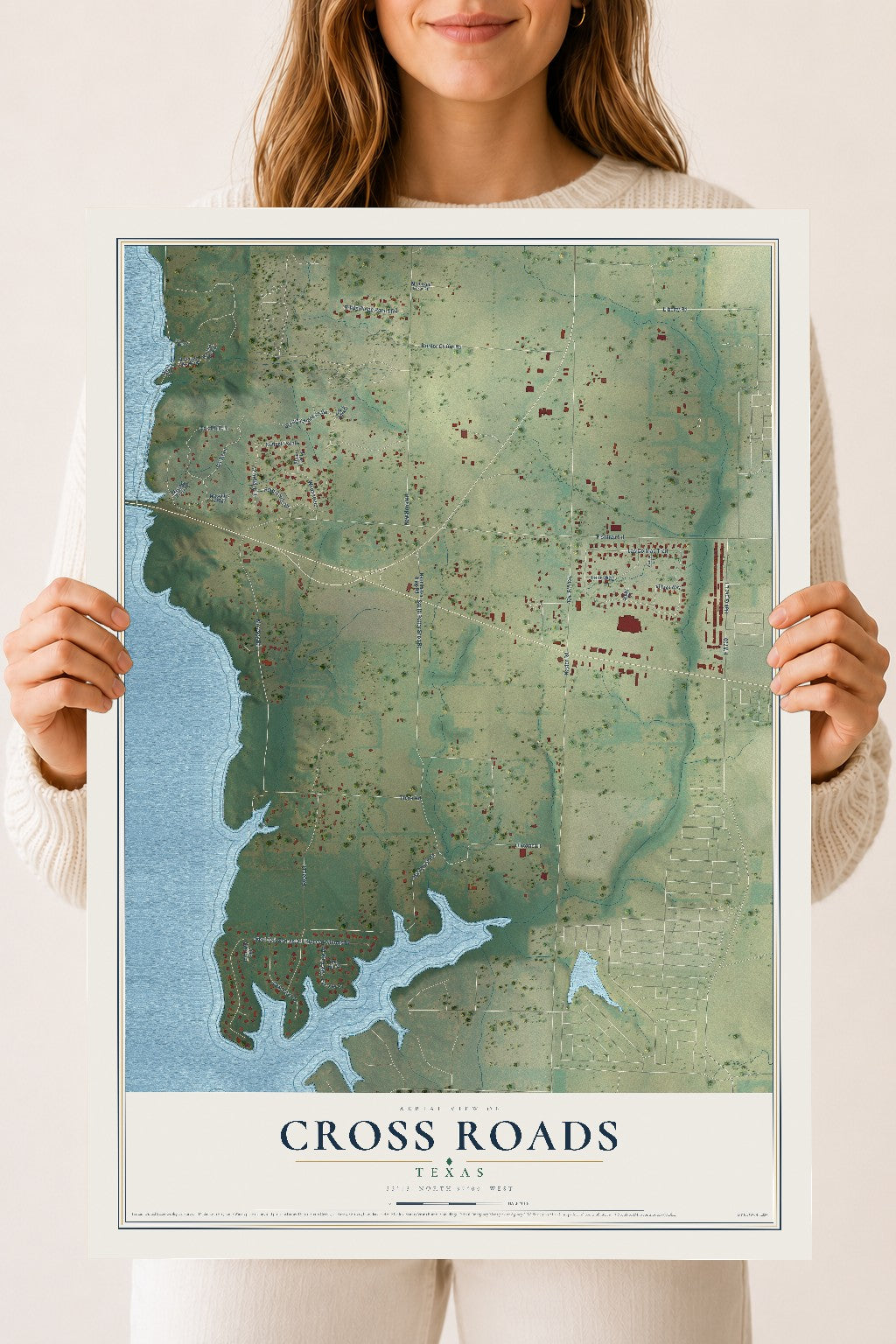 Map of Cross Roads, Texas, 18 x 24 inch unframed archival matte print