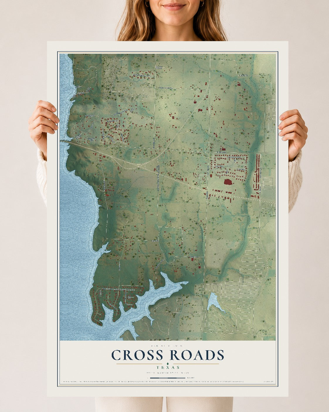 Map of Cross Roads, Texas, 24 x 36 inch unframed archival matte print