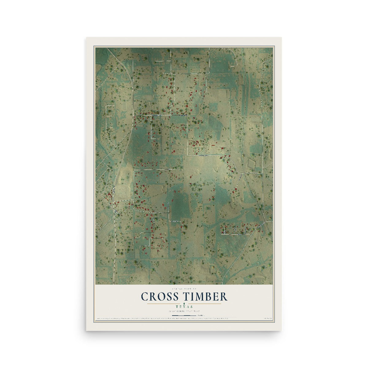 Map of Cross Timber, Texas, 12 x 18 inch unframed archival matte print