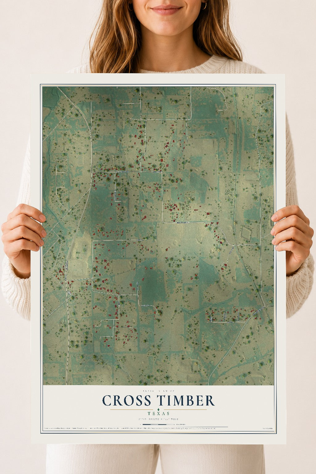 Map of Cross Timber, Texas, 18 x 24 inch unframed archival matte print