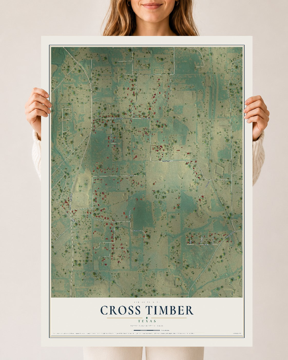 Map of Cross Timber, Texas, 24 x 36 inch unframed archival matte print