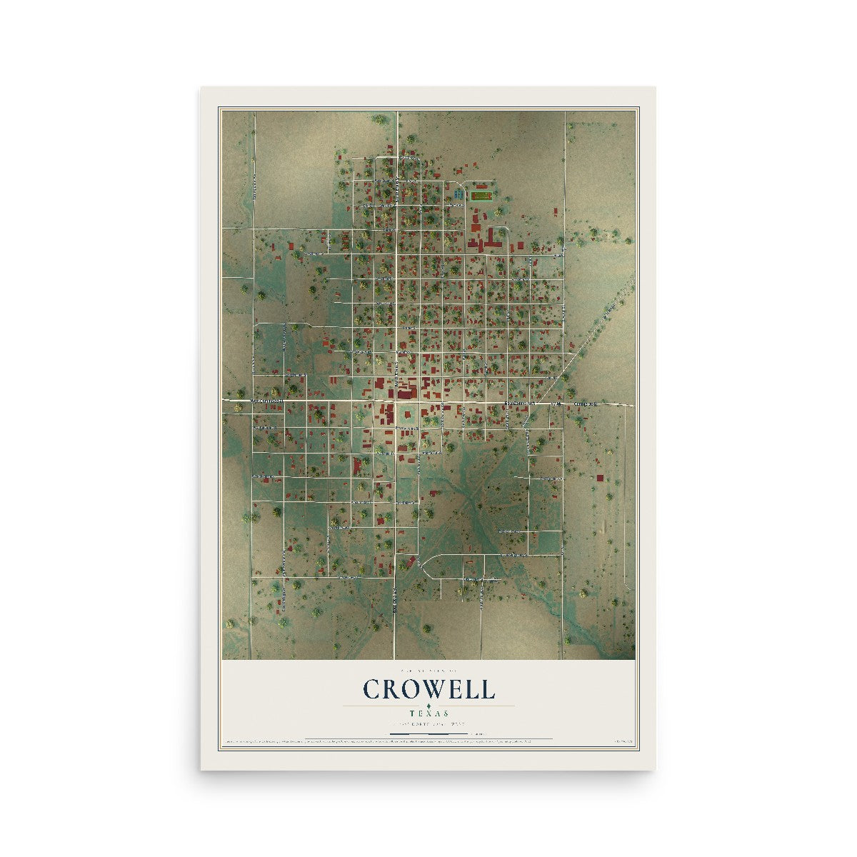 Map of Crowell, Texas, 12 x 18 inch unframed archival matte print