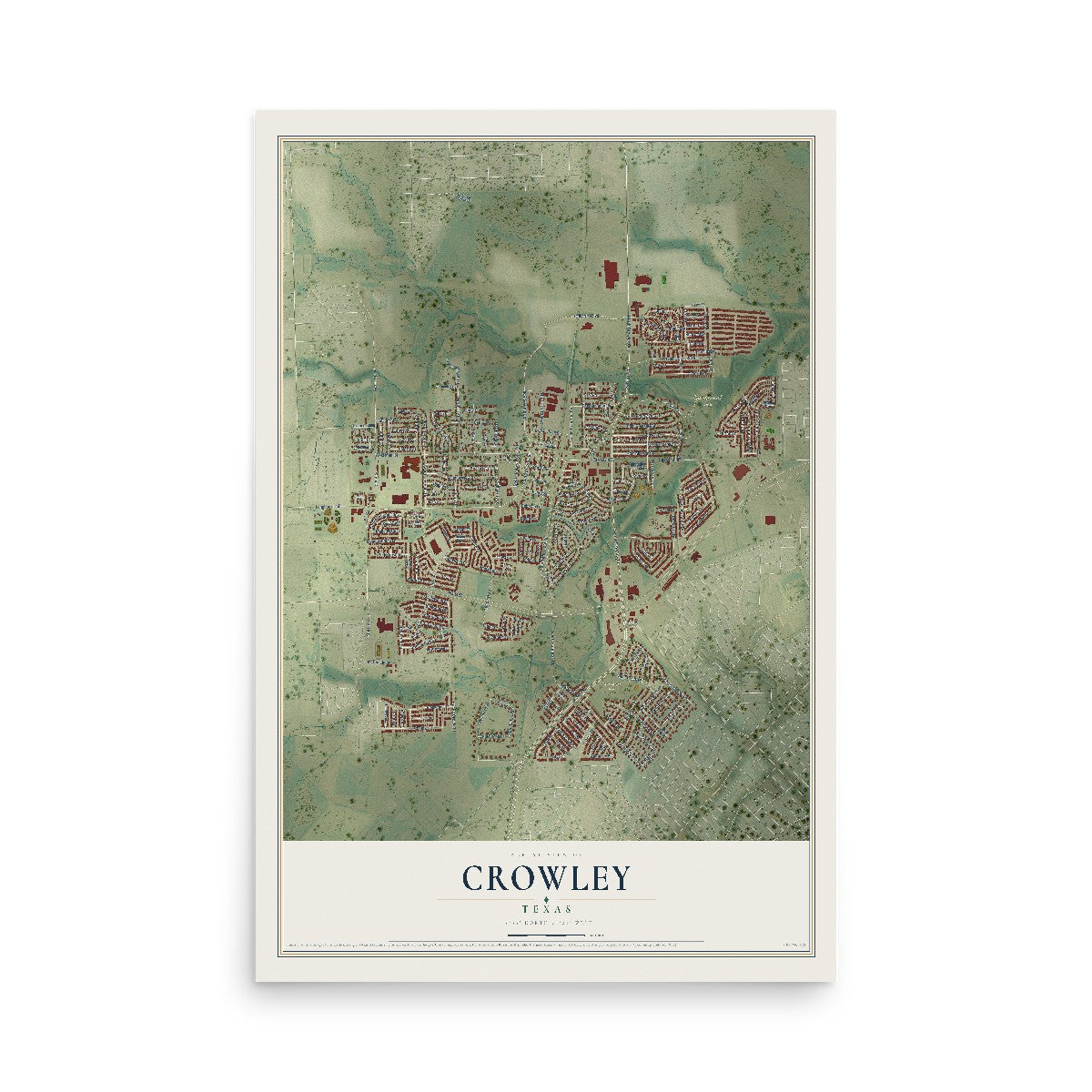 Map of Crowley, Texas, 12 x 18 inch unframed archival matte print