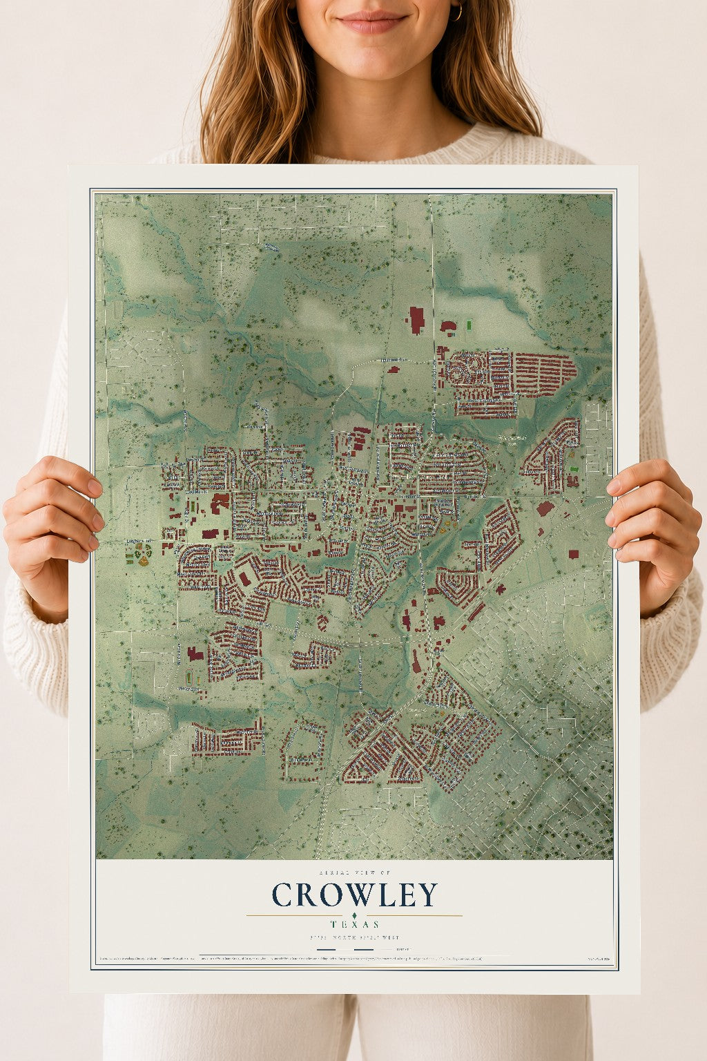 Map of Crowley, Texas, 18 x 24 inch unframed archival matte print