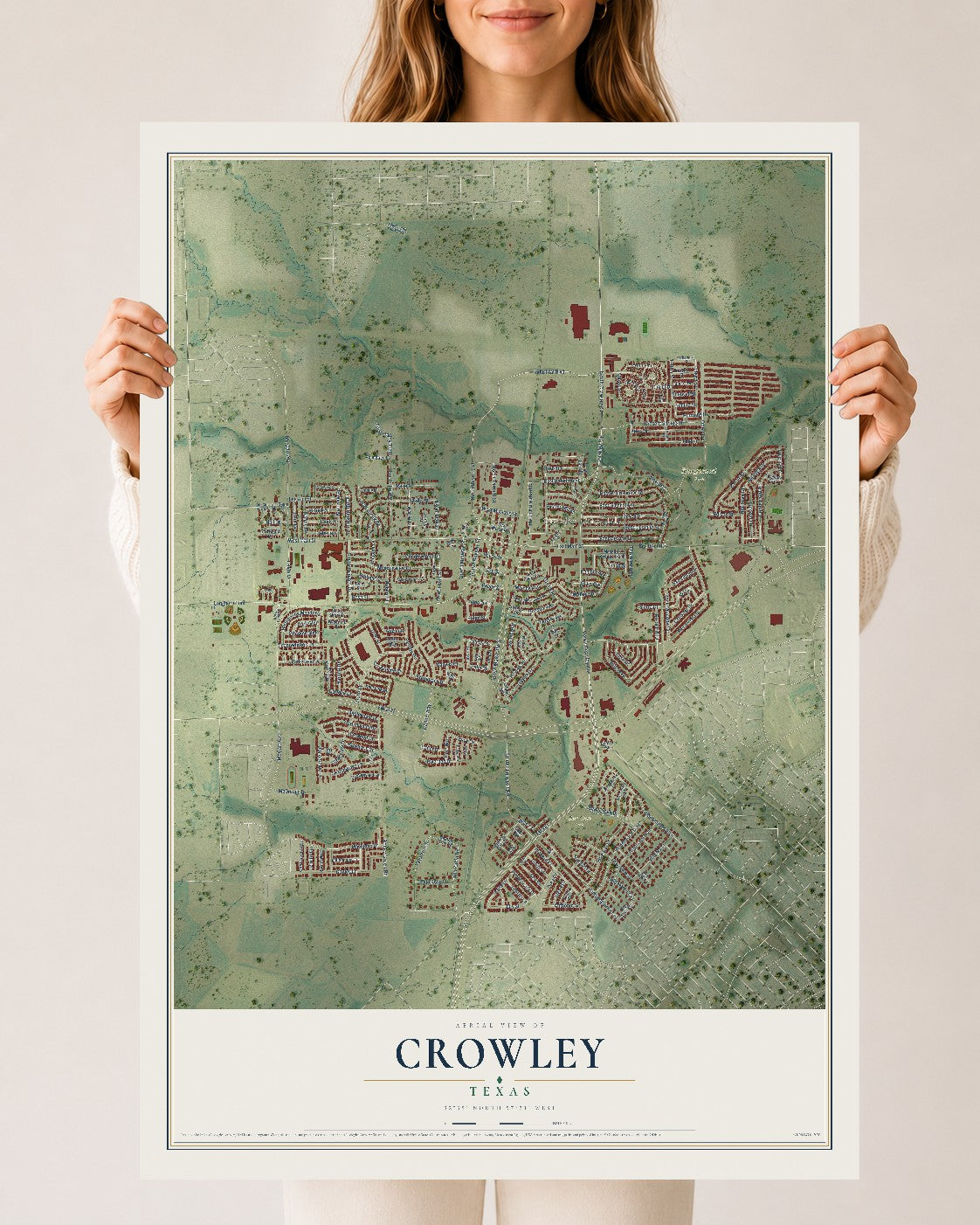 Map of Crowley, Texas, 24 x 36 inch unframed archival matte print