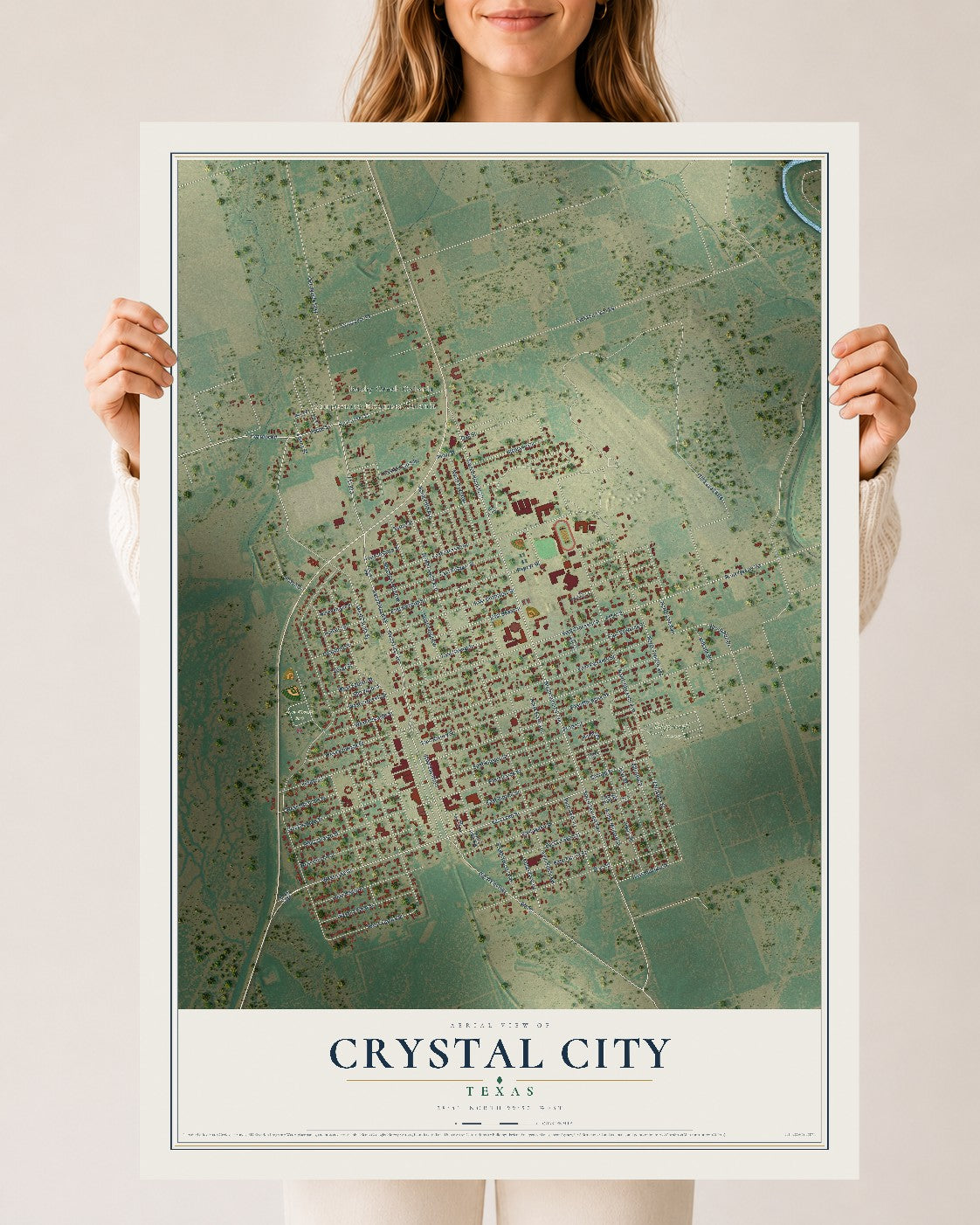 Map of Crystal City, Texas, 24 x 36 inch unframed archival matte print