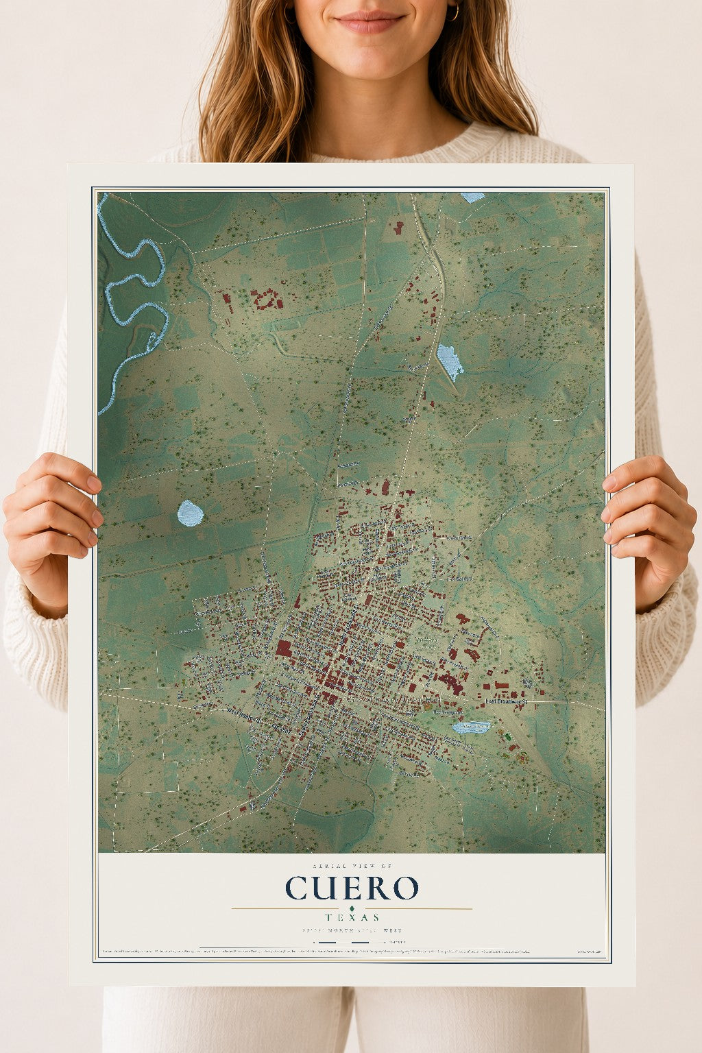 Map of Cuero, Texas, 18 x 24 inch unframed archival matte print