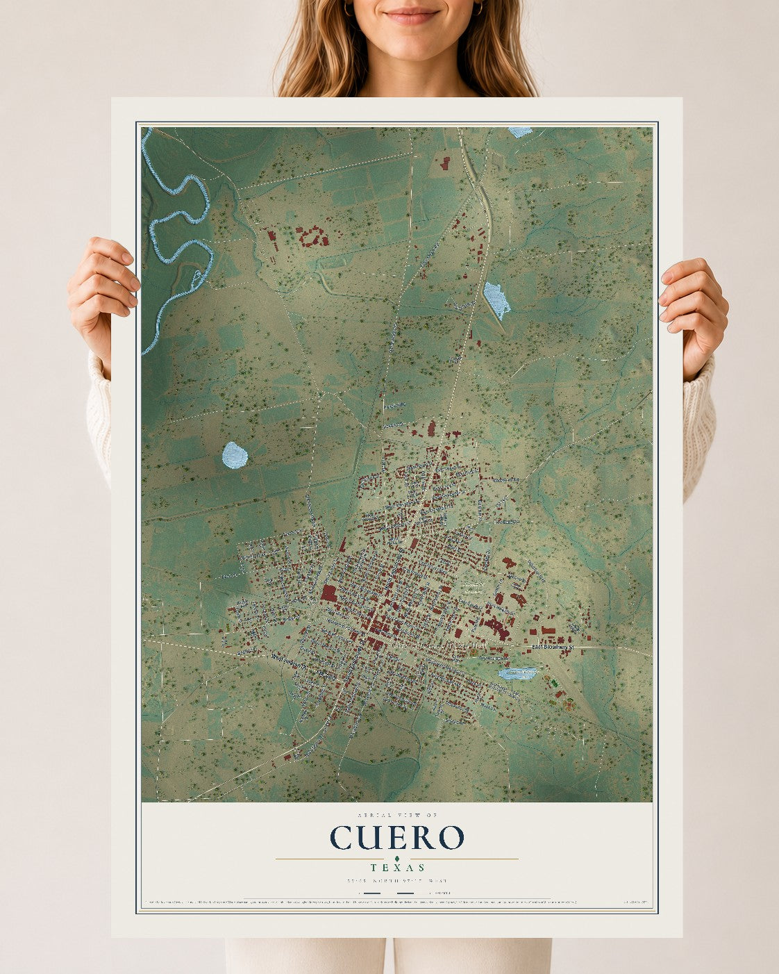 Map of Cuero, Texas, 24 x 36 inch unframed archival matte print