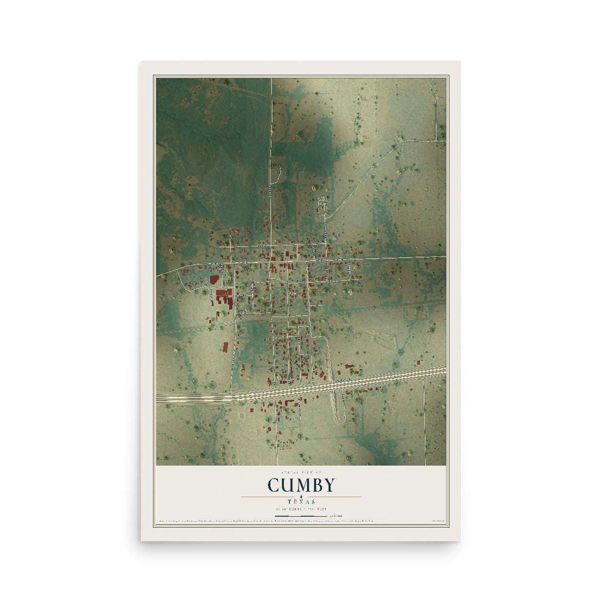 Map of Cumby, Texas, 12 x 18 inch unframed archival matte print