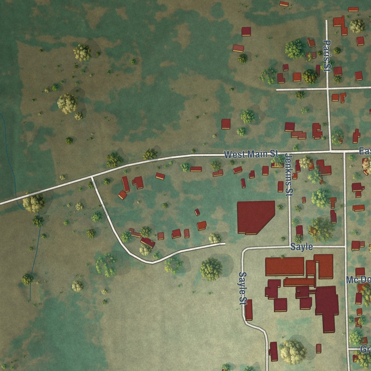 Second close-up of the map of Cumby, Texas print showing more streets and buildings
