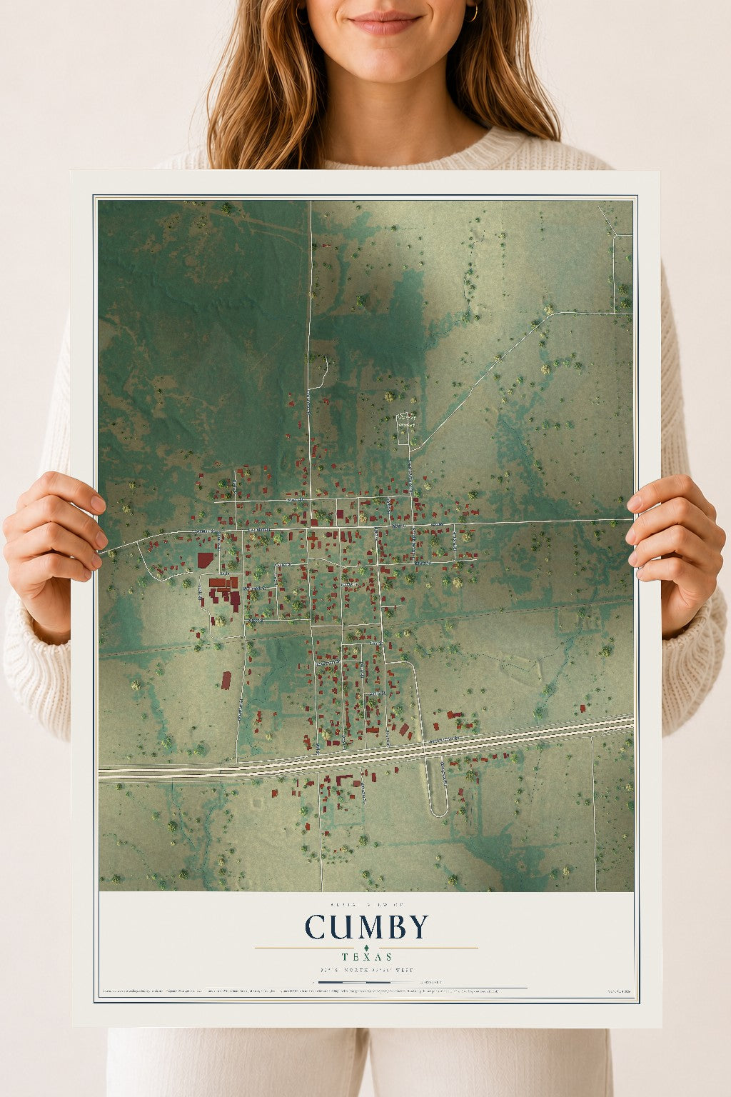 Map of Cumby, Texas, 18 x 24 inch unframed archival matte print
