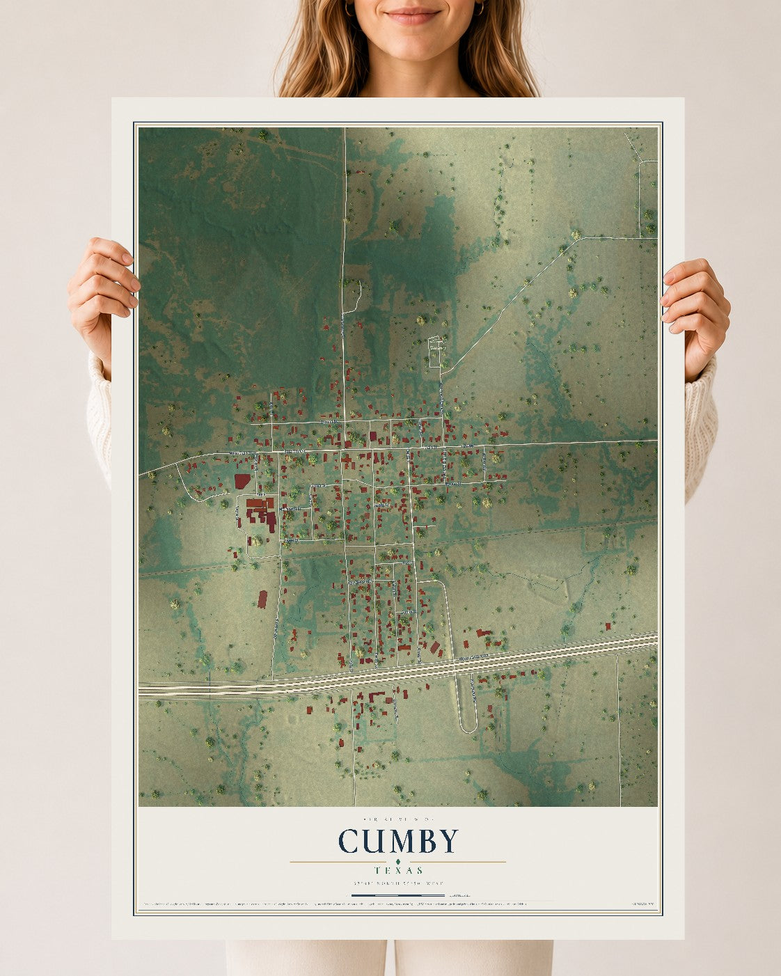 Map of Cumby, Texas, 24 x 36 inch unframed archival matte print