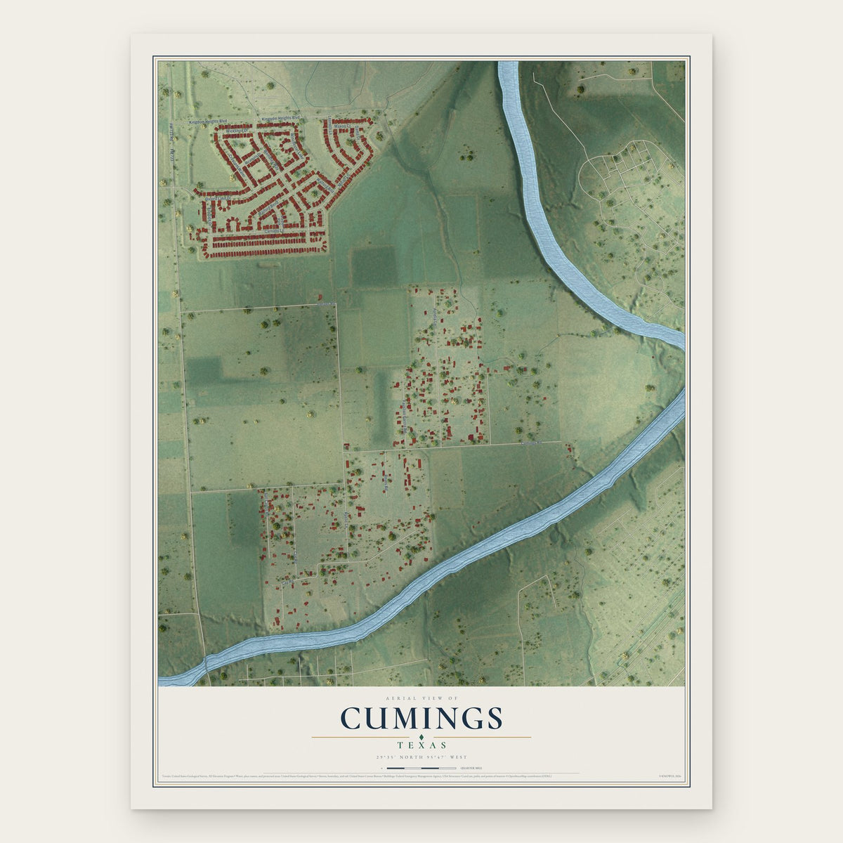 Cumings, Texas map print, the full design