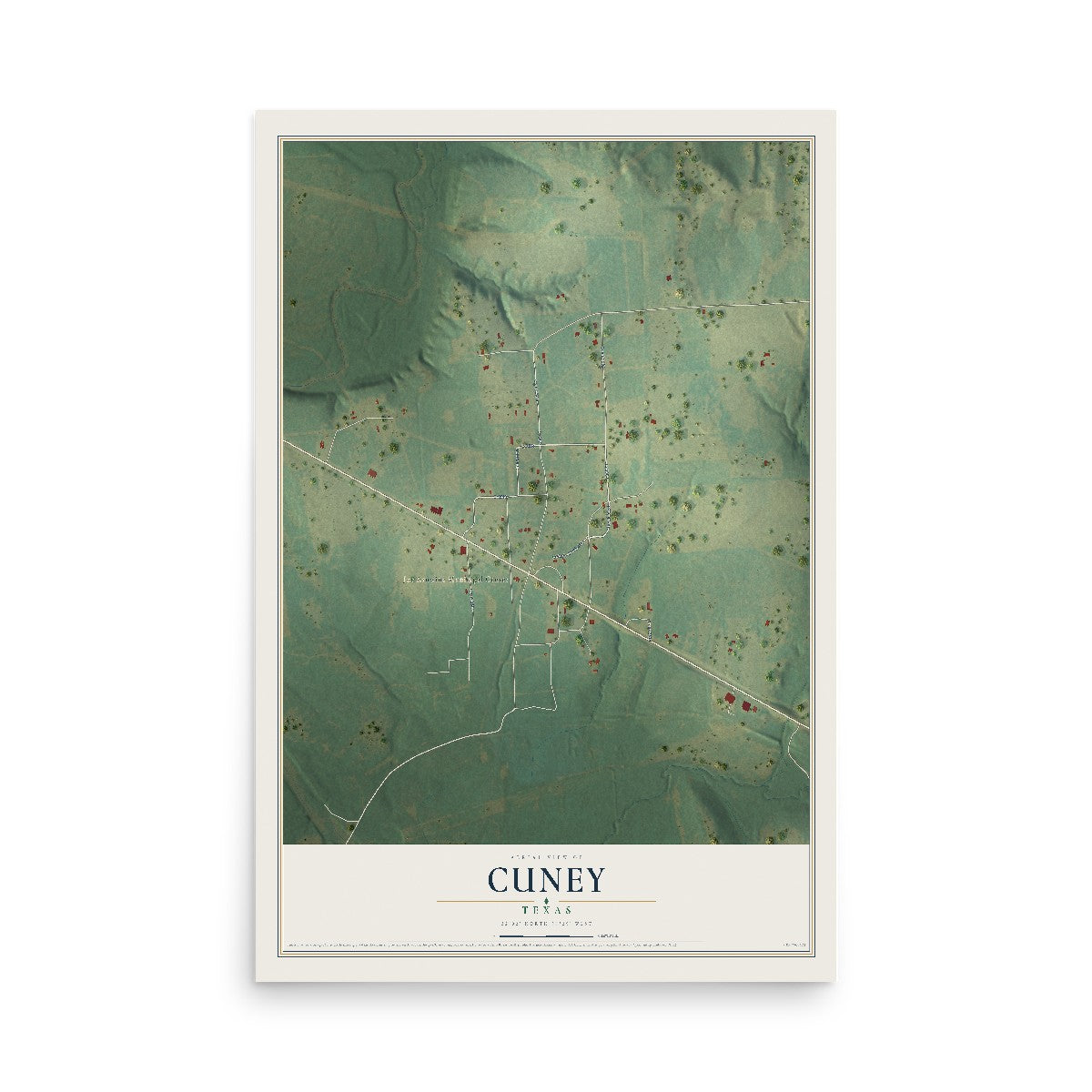Map of Cuney, Texas, 12 x 18 inch unframed archival matte print