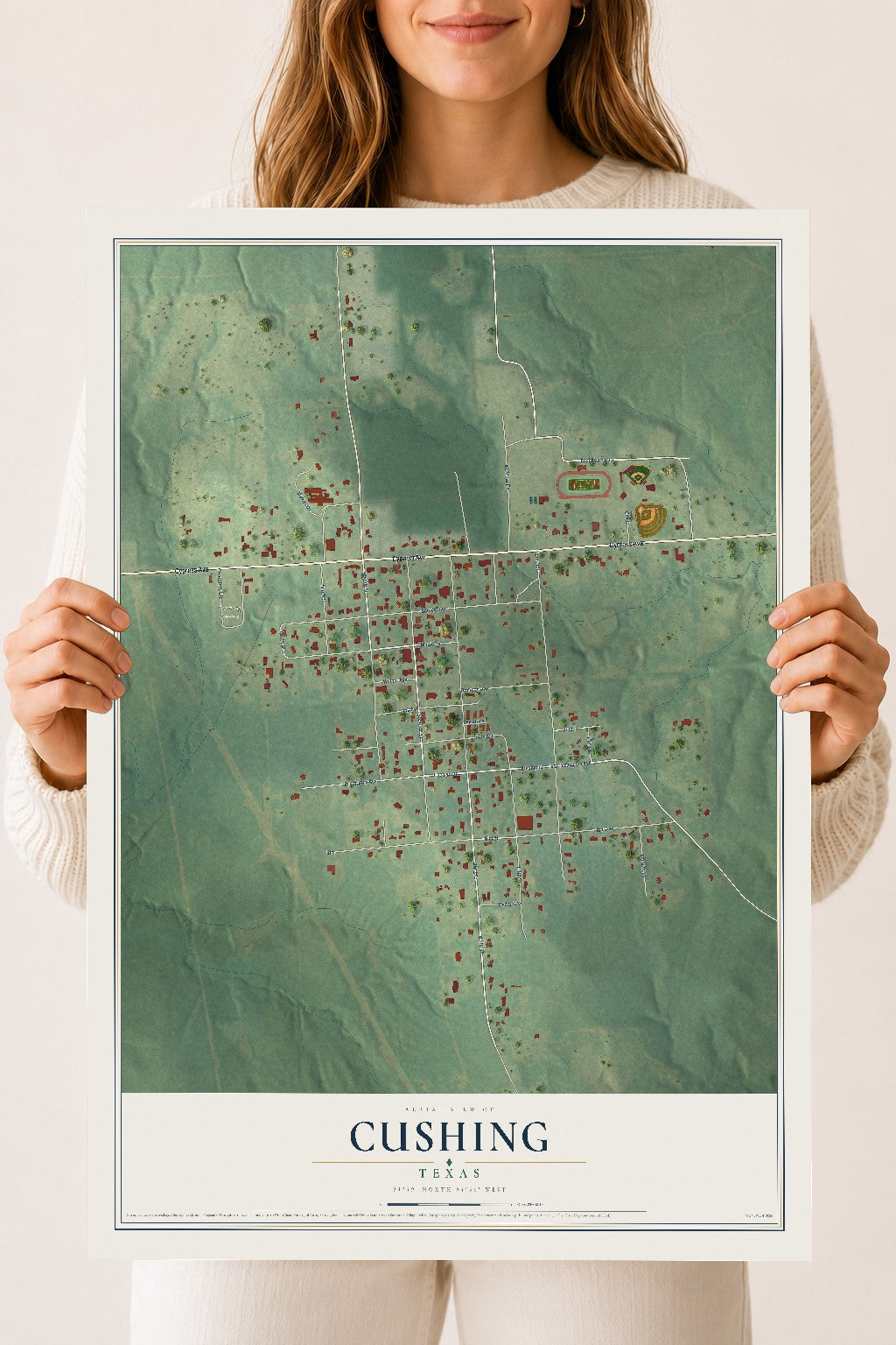 Map of Cushing, Texas, 18 x 24 inch unframed archival matte print
