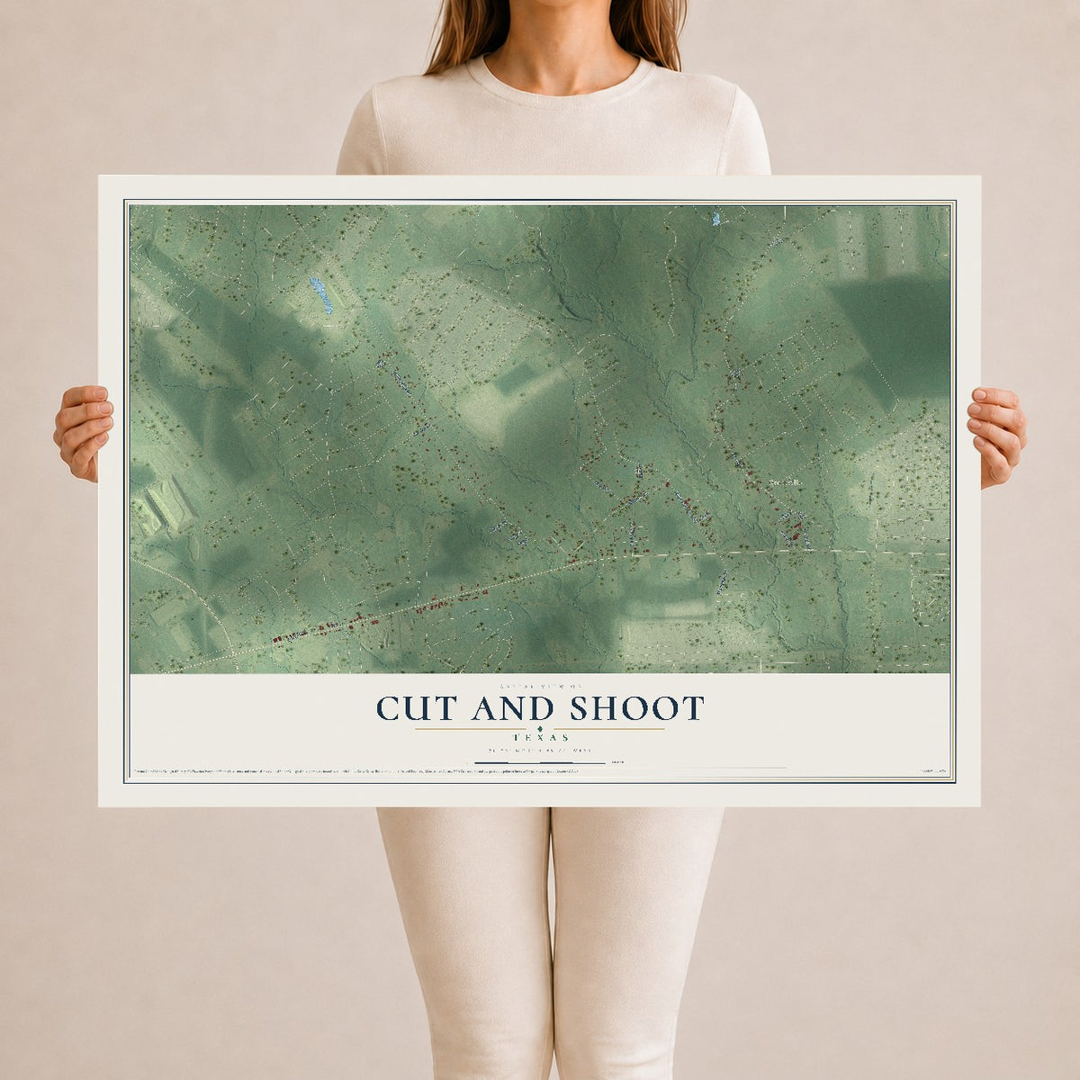 Map of Cut and Shoot, Texas, 24 x 36 inch unframed archival matte print