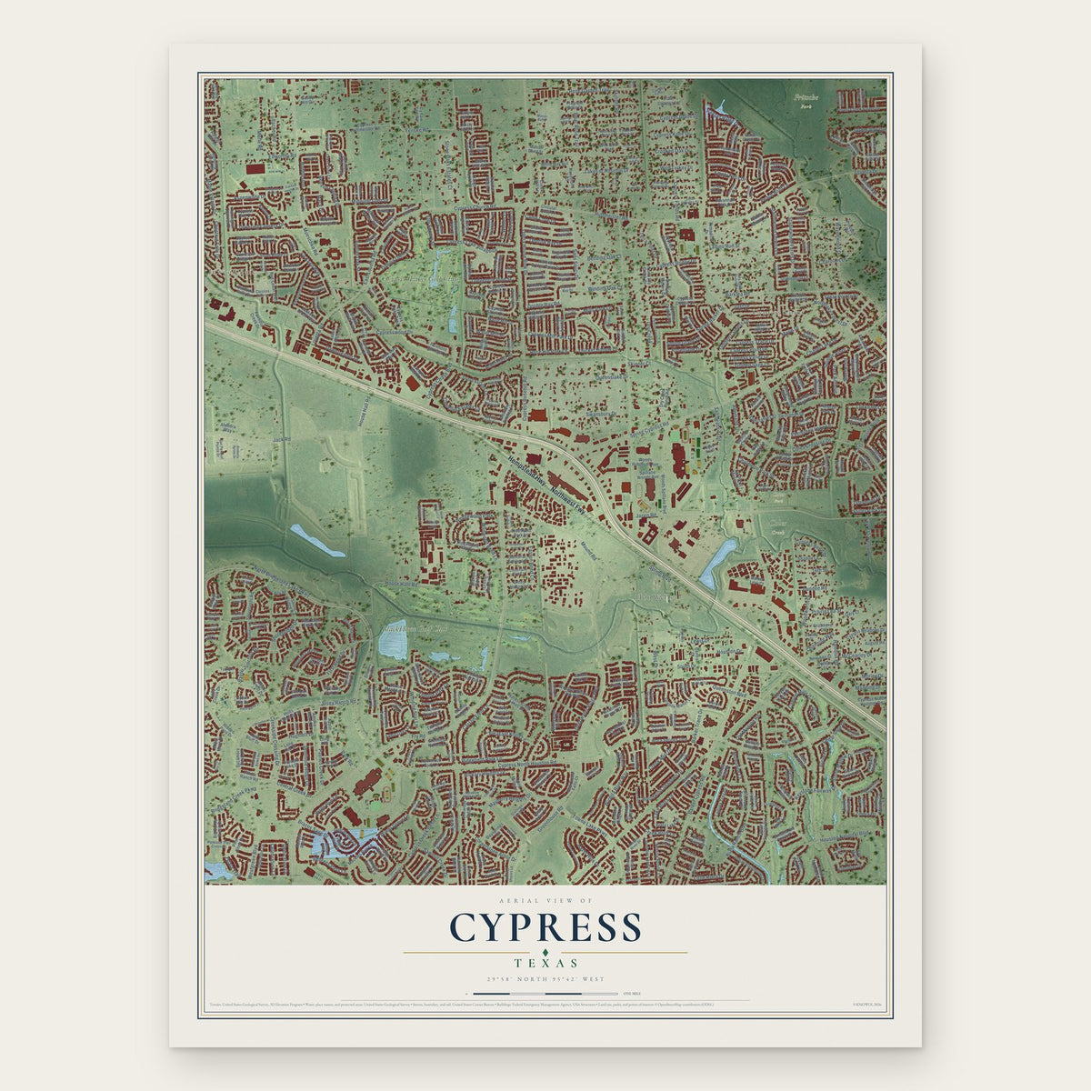 Cypress, Texas map print, the full design