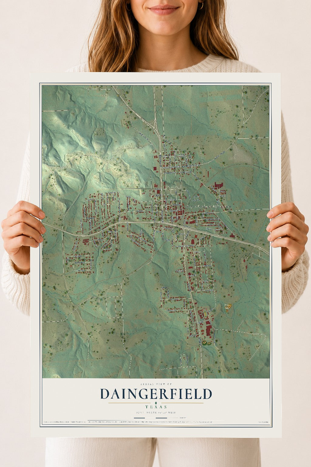 Map of Daingerfield, Texas, 18 x 24 inch unframed archival matte print