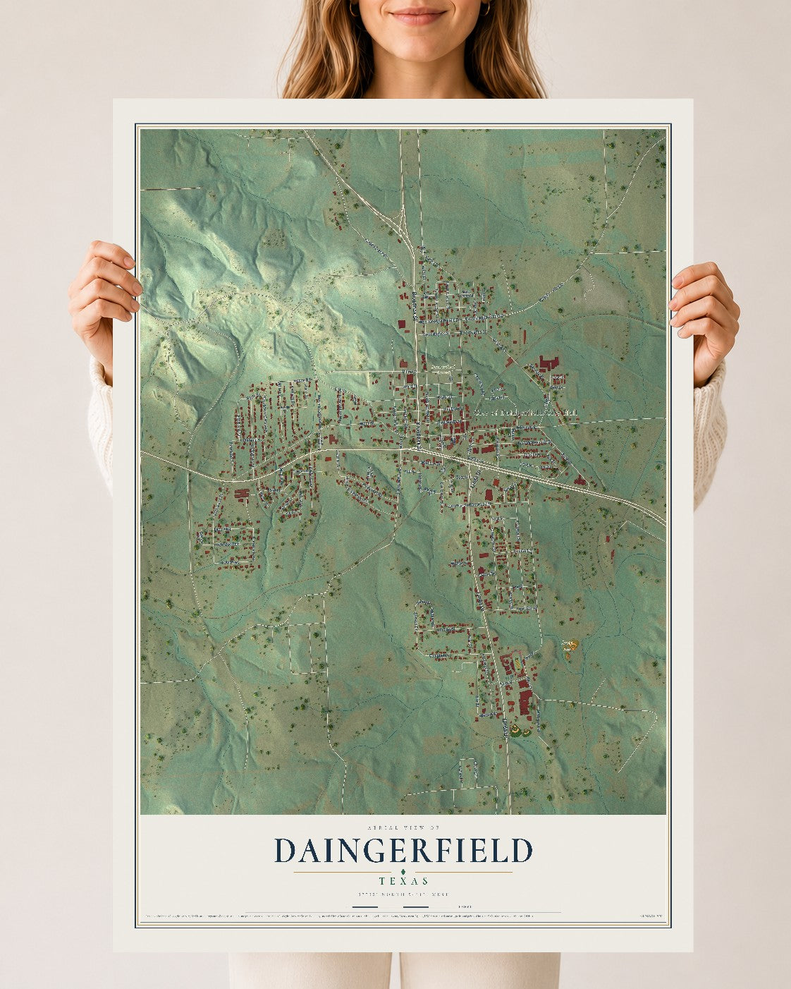 Map of Daingerfield, Texas, 24 x 36 inch unframed archival matte print