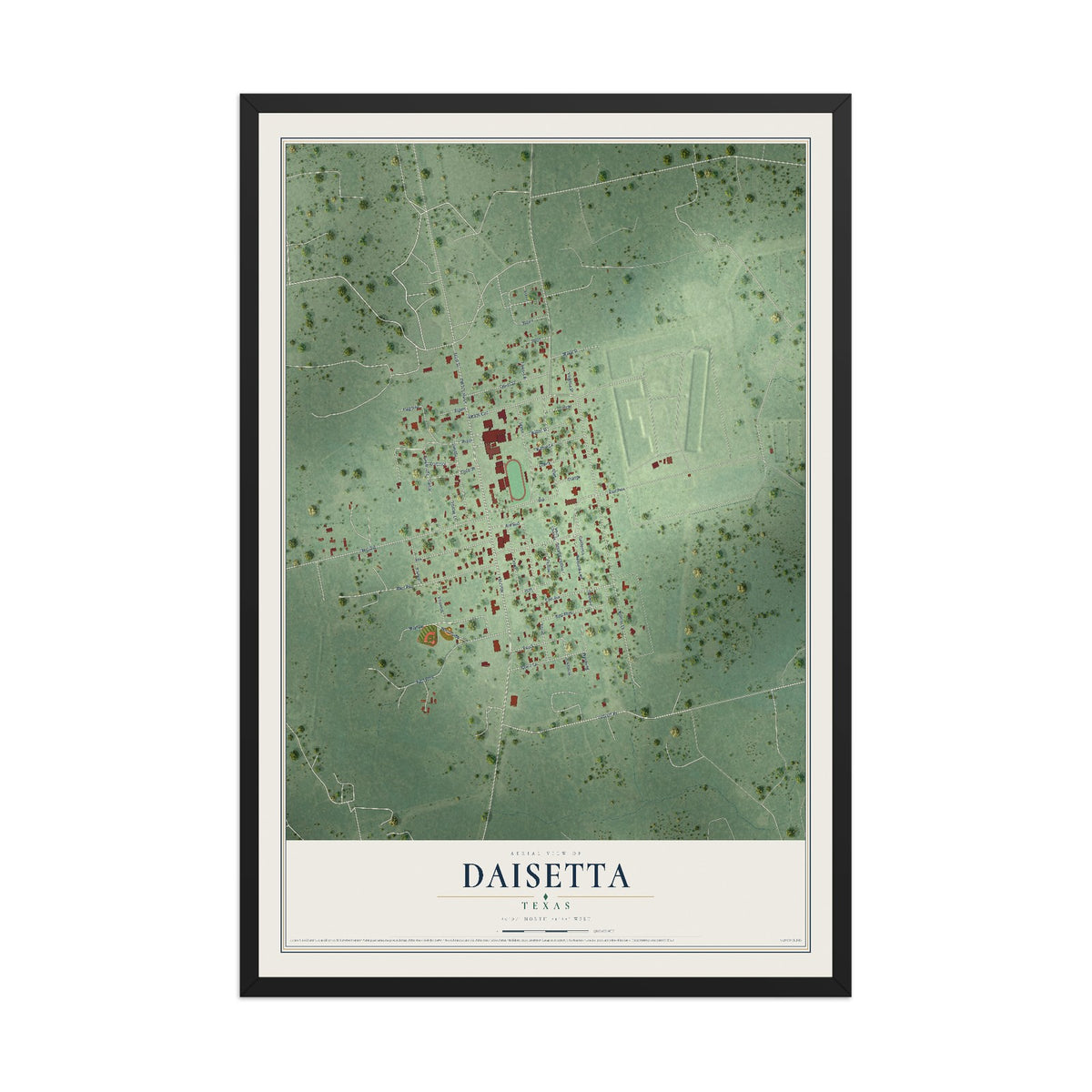 Map of Daisetta, Texas, 12 x 18 inch print in a black wood frame