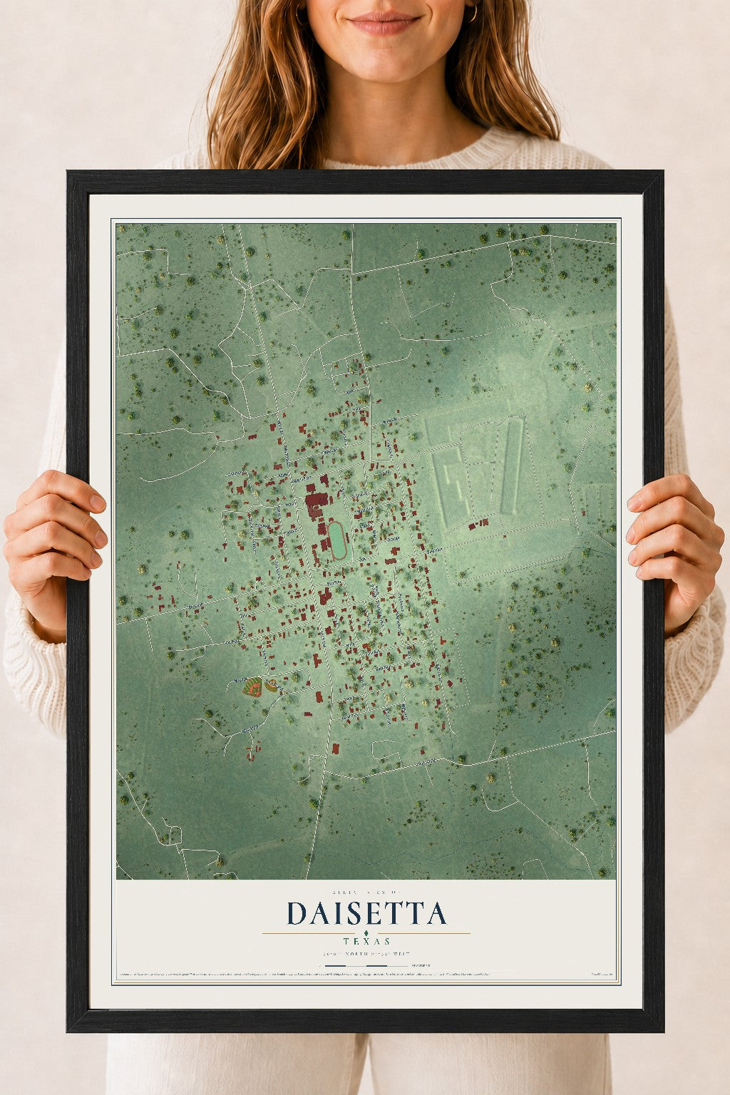 Map of Daisetta, Texas, 18 x 24 inch print in a black wood frame