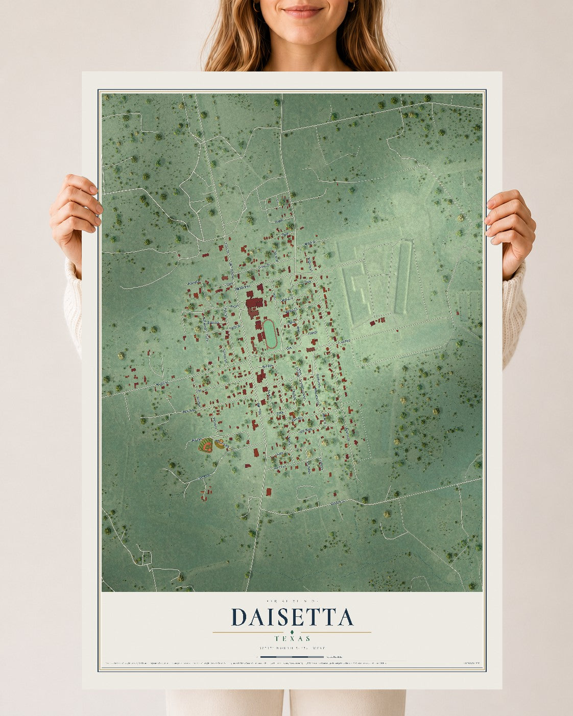 Map of Daisetta, Texas, 24 x 36 inch unframed archival matte print