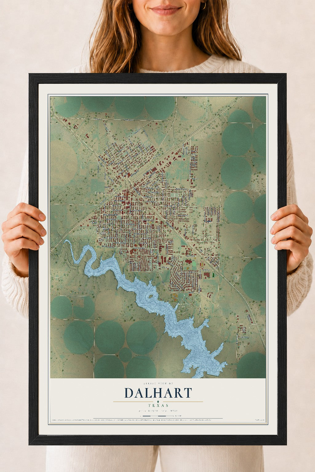 Map of Dalhart, Texas, 18 x 24 inch print in a black wood frame