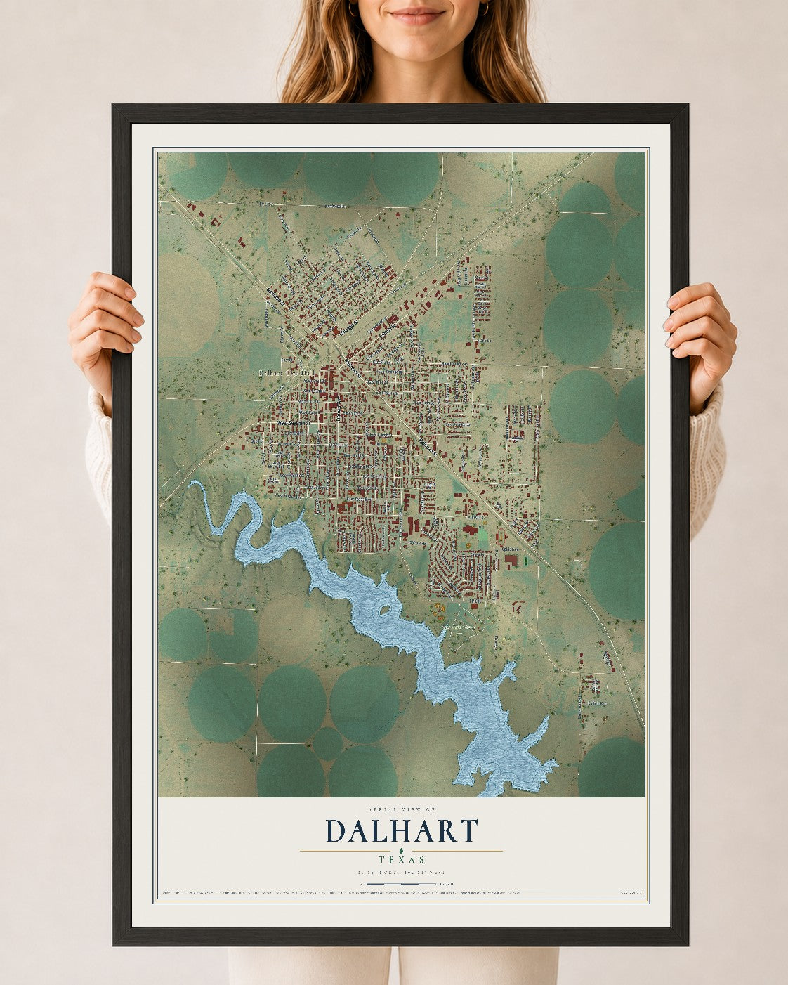 Map of Dalhart, Texas, 24 x 36 inch print in a black wood frame
