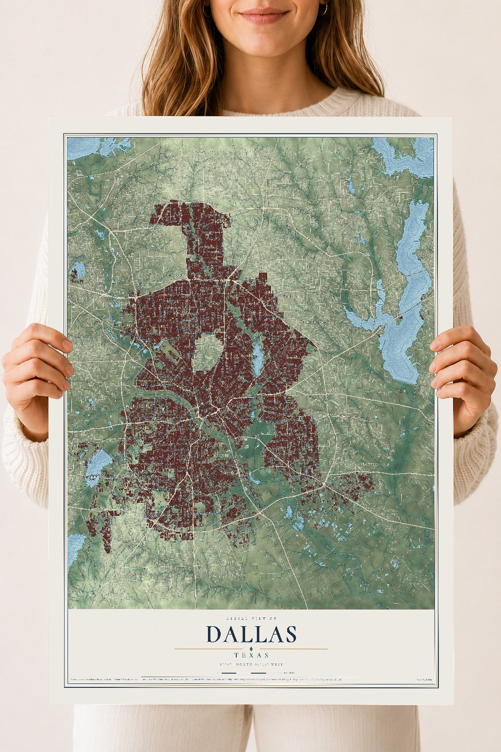 Map of Dallas, Texas, 18 x 24 inch unframed archival matte print