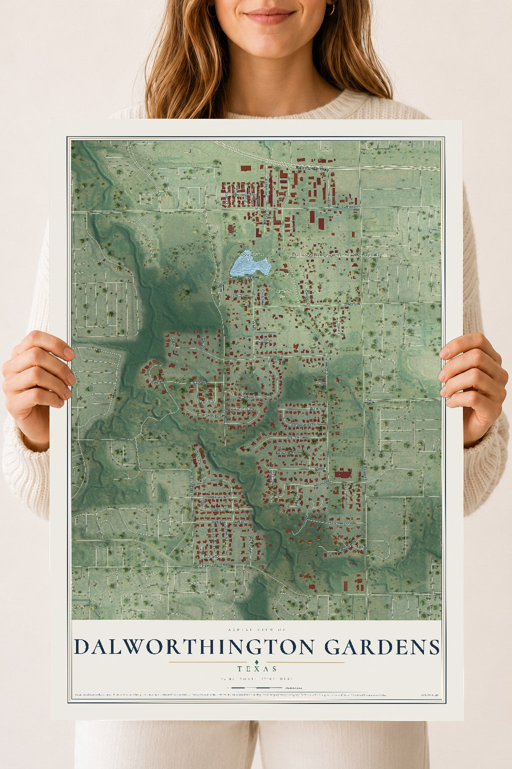 Map of Dalworthington Gardens, Texas, 18 x 24 inch unframed archival matte print