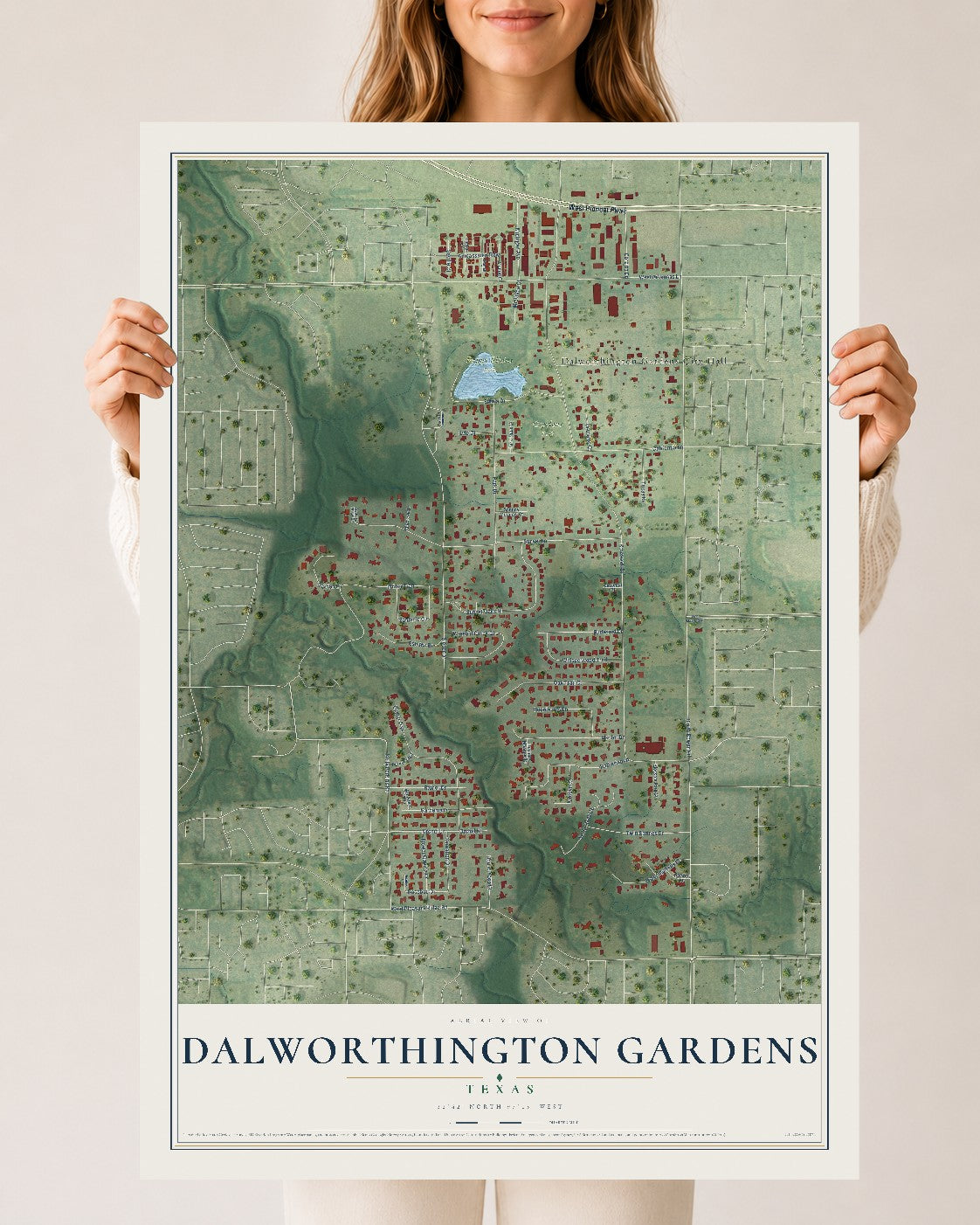 Map of Dalworthington Gardens, Texas, 24 x 36 inch unframed archival matte print