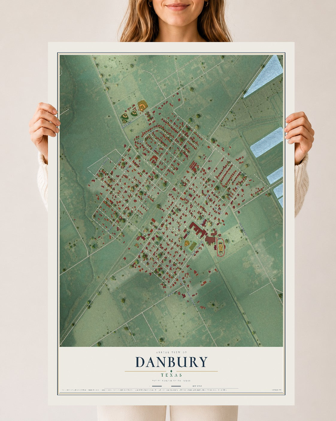Map of Danbury, Texas, 24 x 36 inch unframed archival matte print